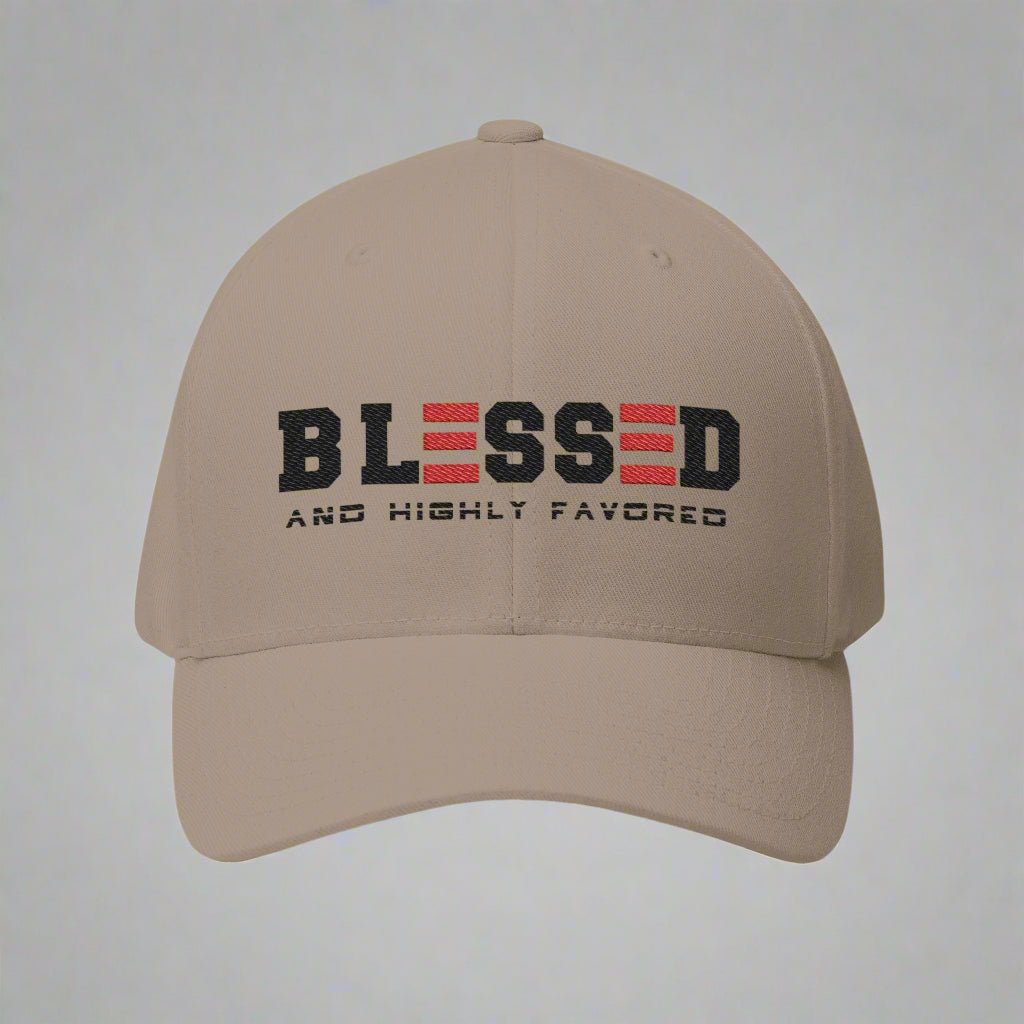 BLESSED and HIGHLY FAVORED CLOSED BACK STRUCTURED CAP EMBROIDERY - ES Christian Wear