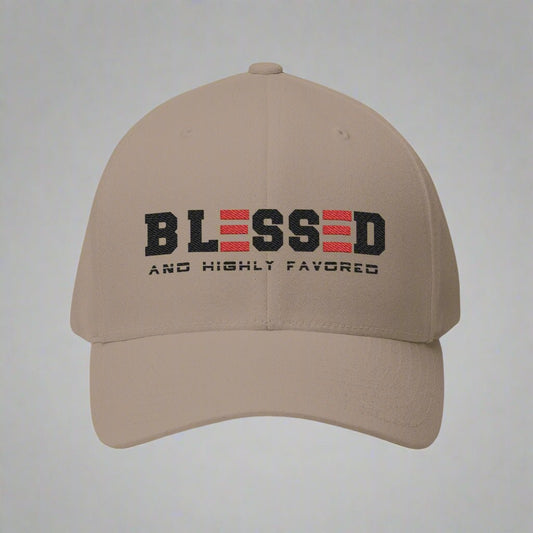 BLESSED and HIGHLY FAVORED CLOSED BACK STRUCTURED CAP EMBROIDERY - ES Christian Wear